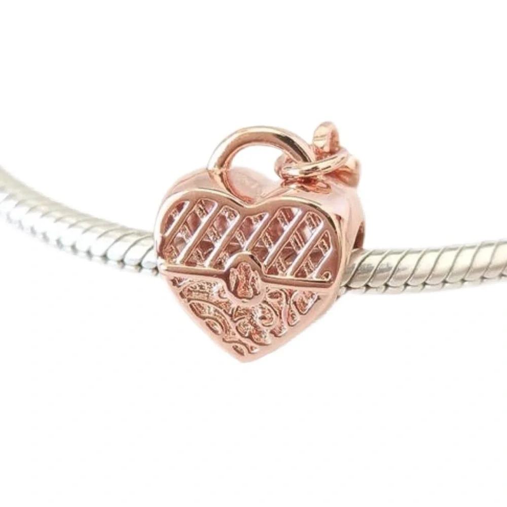 S925 Rose Gold Heart Locket Charm with Key - NWOT